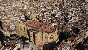 Aerial 4K video from drone to Malaga Cathedral and old town city Malaga at sunrise. Malaga,Costa del sol, Andalusia,Spain, (Series)