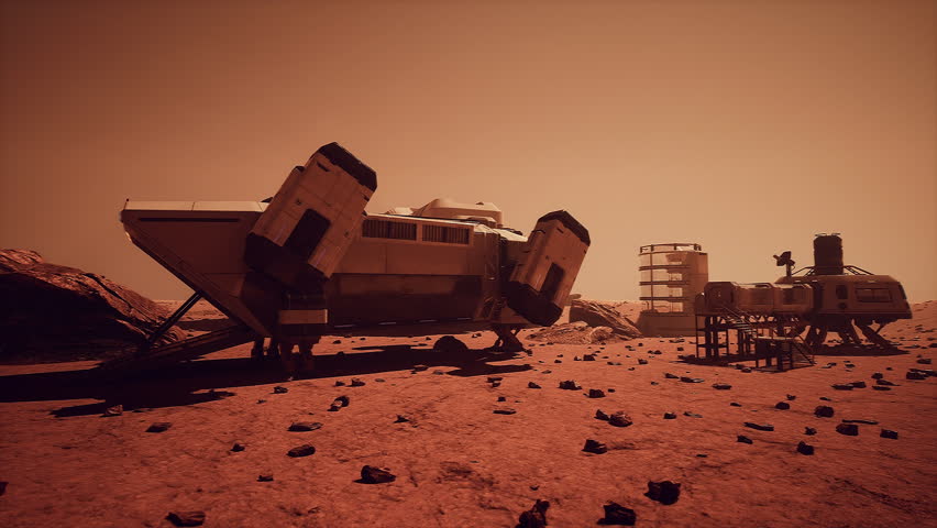 Martian colony base and rover on Mars planet | Shutterstock HD Video #1109630335