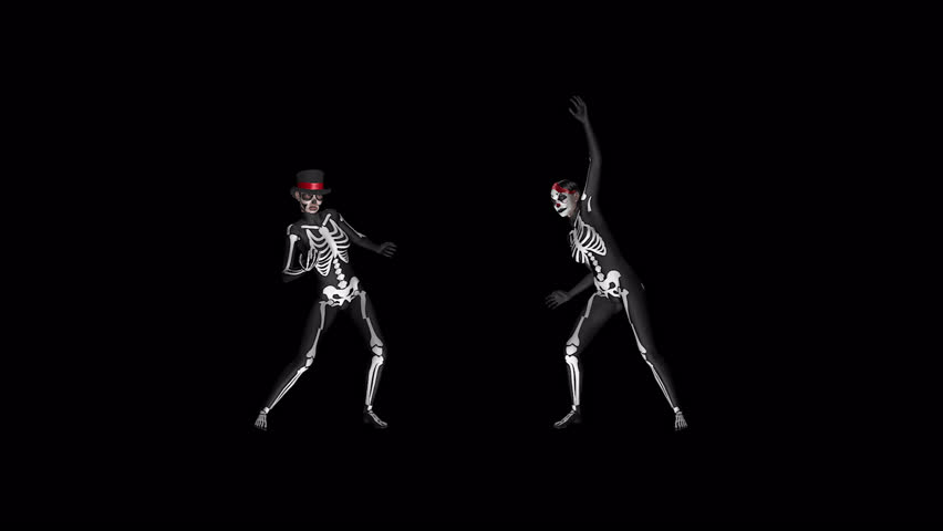 Skeleton Dancers - Spooky Couple - Alpha Channel - 3D animation isolated on transparent background with alpha channel