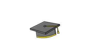 animated video of a moving graduation hat icon.4k video quality