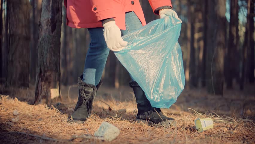 Clean Collects Garbage Plastic Empty Bottles.Ecology Volunteer Awareness Pollution. Save Planet. Picking Tidying Trash Recycling. Cleaner Woman Collecting Trash In Forest. Trash Volunteer Eco Activist Royalty-Free Stock Footage #1109637111
