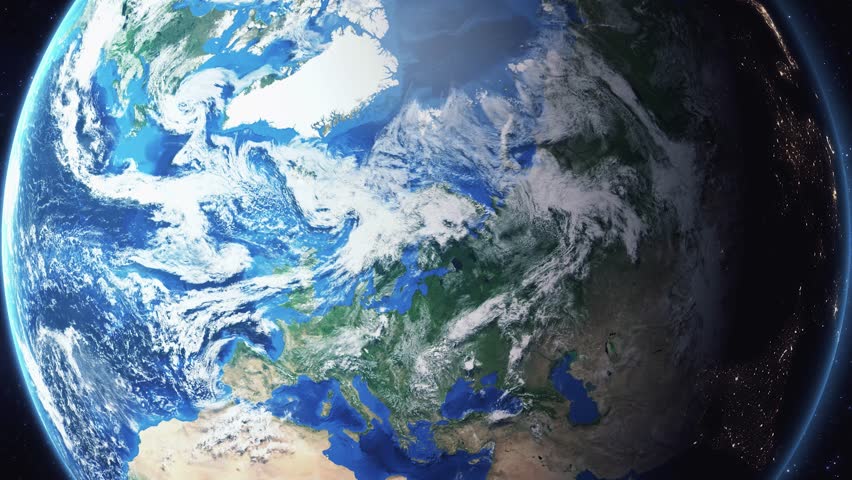 Earth zoom in from space and focus on Rauma, Finland. 3D Animation. Background for travel intro.