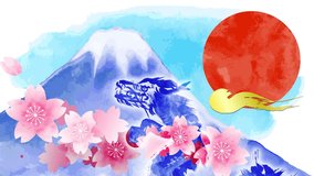 watercolor mt Fuji and dragon new year greeting 2024 (no text)

Japanese text means DRAGON - Powered by Shutterstock - Get 15% off with code: PIKWIZARD15
