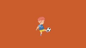 Boy with soccer ball or playing football.Football kick animation,Soccer Player Goal animation video.football animation video.Football ground,student goal. Soccer.Healthy lifestyle