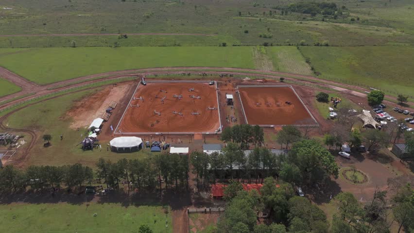 Drone view of the horse barn showjumping horse-riding Royalty-Free Stock Footage #1109657897