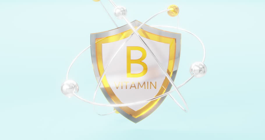 Vitamin B - shield inscription with orbiting atoms, a mineral to protect the body, Choline, Nicotinamide. Royalty-Free Stock Footage #1109662475