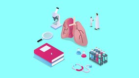 Pneumonia research by scientists 3d isometric cartoon animation in 4K UHD 3840x2160 - Powered by Shutterstock - Get 15% off with code: PIKWIZARD15