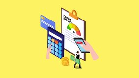 Businessman paying debt to maintain good credit report 3d isometric cartoon animation in 4K UHD 3840x2160 - Powered by Shutterstock - Get 15% off with code: PIKWIZARD15