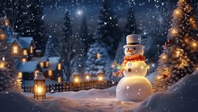 Christmas decoration and celebration with snowman and gift box background. seamless looping time-lapse virtual video animation background.	