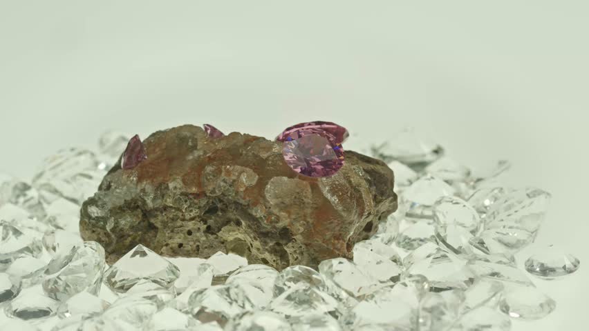 Pink amethyst diamonds place on top of a chunk of raw opal..lived a life of luxury. .jewelry in heart shape are lovely present for valentine day.