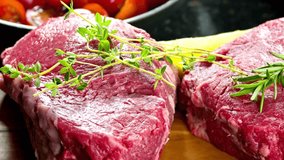 High-Quality 4K Video: Close-Up of Raw Beef Steak - Culinary Delight