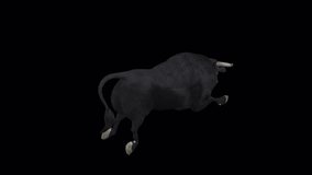 Black Bull - Running Loop - Back Angle View - Realistic 3D animation with alpha channel isolated on transparent background