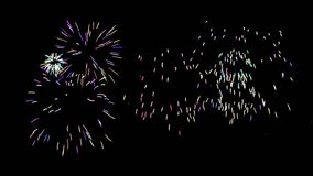 Firework with alpha channel background - Transparent colourful burst of festive fireworks in sky. 3d render animation