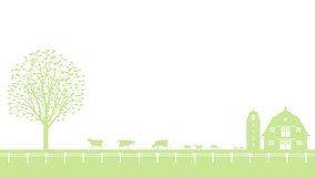 Dairy farming. Seasonal changes in dairy cows, barns, and trees. Silhouette illustration video