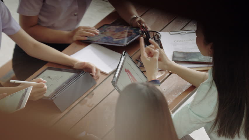 University after classroom campus, college professor teacher and asian students discuss, teamwork share ideas knowledge and thoughts Royalty-Free Stock Footage #1109681175