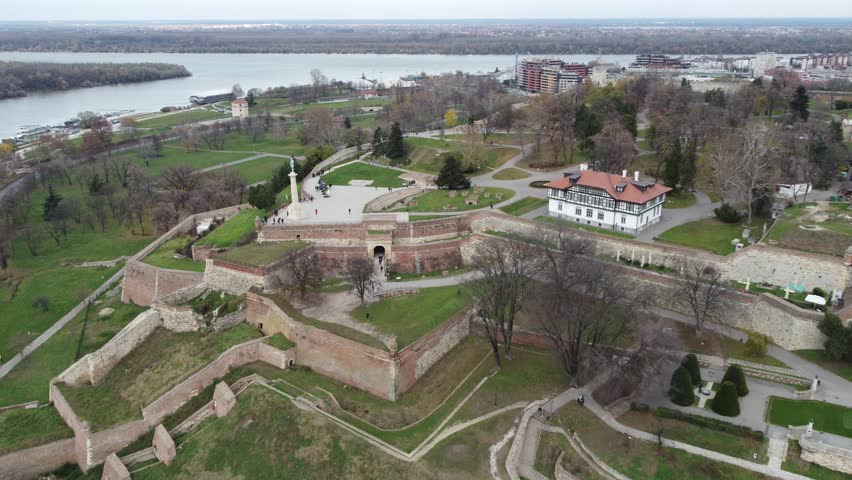 Drone flight above the Kalemegdan fortress at Belgrade. Summer photo from drone. Serbia | Shutterstock HD Video #1109682997