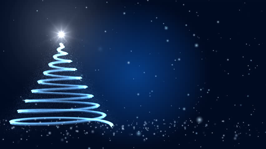 Snowflakes and Animated Christmas Tree Card with Copy Space on Blue Background with Particles and Glowing Star  Royalty-Free Stock Footage #1109683183