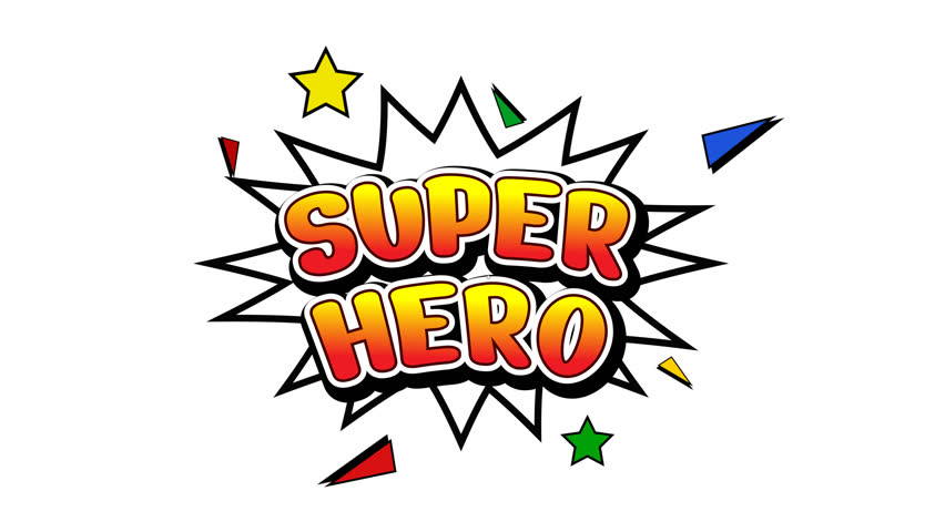 3D text animation super hero opening or video bumper with cartoon style and festive explosions, suitable for ending videos or starting super hero videos