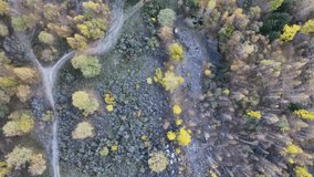 A picturesque view from a quadcopter at the mouth of the Issyk mountain river flowing into a lake in the Trans-Ili Alatau mountains near the Kazakh city of Almaty