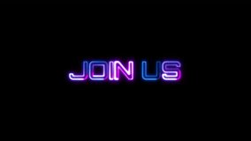 Loop Join Us blue pink neon text effect illustration on Black Background. Element for Isolated transparent video animation text with alpha channel using Quick time proress 444 - Powered by Shutterstock - Get 15% off with code: PIKWIZARD15