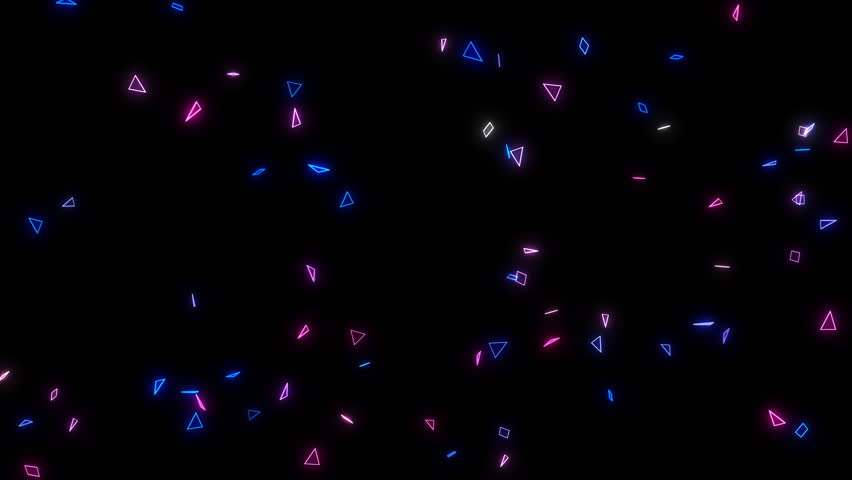 Abstract intro background animation of 3D small neon shapes like triangles and squares randomly slow moving and rotating with glow effect Royalty-Free Stock Footage #1109693443