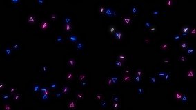 Abstract intro background animation of 3D small neon shapes like triangles and squares randomly slow moving and rotating with glow effect - Powered by Shutterstock - Get 15% off with code: PIKWIZARD15