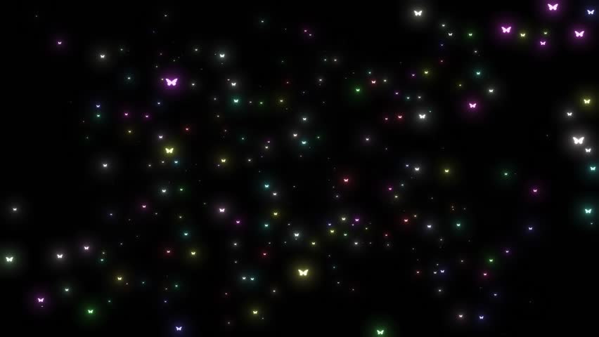 Camera Flying Through Butterfly Glowing Twinkle Star Moving In Sky, Butterfly Moving On Space, Animation Of Blinking Butterfly Moving On Black Background, Glittering Particle Butterfly Background Deep