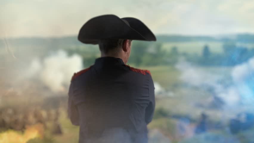 the historical portrait of Napoleon  Bonaparte on background of the 
battlefield