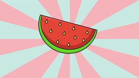 Animated icon of a slice of watermelon with a rotating background.4k video quality