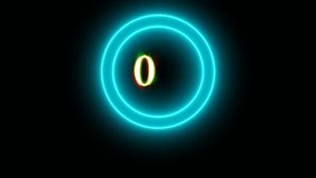 Loading Bar Circle animation, Loading neon circles icon on background video, Numerical counting from 0 to 100%, Buffering circle loading bar on blue screen, Circular progress bar with bright neon