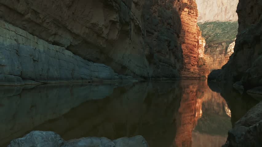 Rio Grande And Santa Elena Canyon Walls At Big Bend National Park In Southwest Texas, USA. Wide Shot