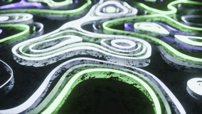 Moving random wave texture. Seamless loop psychedelic wavy animated abstract curved shapes. 4k resolution 3d render. Yoga kaleidoscope. video perfect for VJ thematic music sets