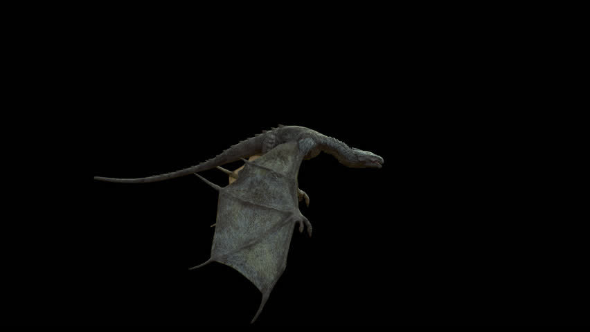 Realistic Dragon flying and waving his wings. Production Quality footage in ProRes 4444 codec with alpha channel and additional alpha matte, 25 FPS. Seamless Loop.