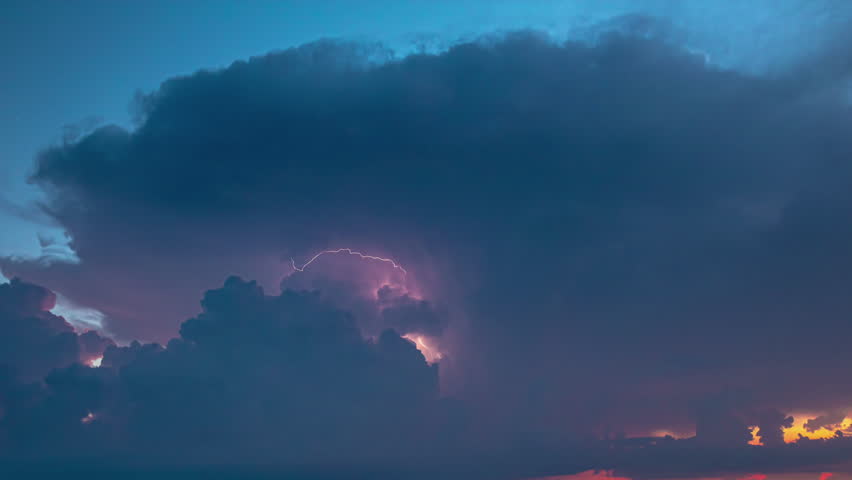 Evening Sky Cumulonimbus Clouds and Lightning Storm Motion Timelapse Royalty-Free Stock Footage #1109723167