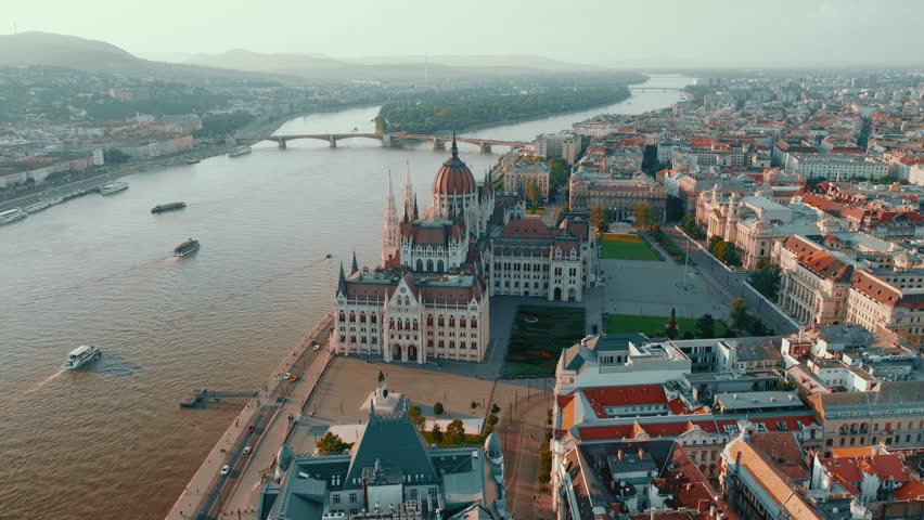View of Budapest Parliament Building. Hungary Capital Cityscape at daytime. Travel, tourism and European Political Landmark Destination