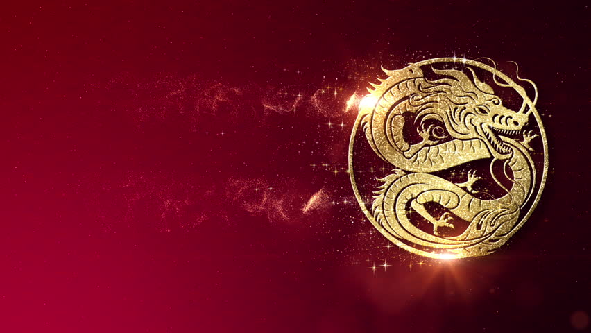 Chinese New Year, Year of the Dragon background decoration featuring golden Dragon design and the Chinese character "Dragon". Asian and traditional culture concept Royalty-Free Stock Footage #1109738505