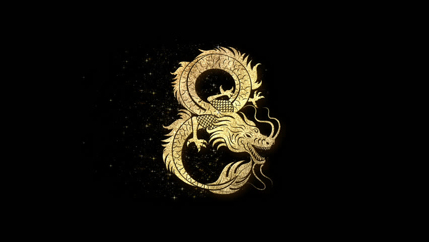 Chinese zodiac year of the Dragon astrological sign loop glittering gold particles symbolized fortune and prosperity. Icon with alpha channel ready for overlay. Asian and traditional culture concept Royalty-Free Stock Footage #1109740029