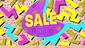 animation of sale text over colorful abstract template with lines and shapes - Powered by Shutterstock - Get 15% off with code: PIKWIZARD15