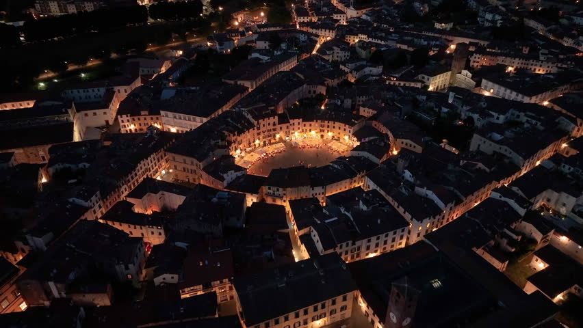 Lucca aerial night view, Piazza dell