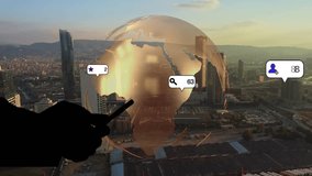 Social media icons fly over city downtown showing people engagement connection through social network application platform . Concept for online community and social media marketing strategy . - Powered by Shutterstock - Get 15% off with code: PIKWIZARD15