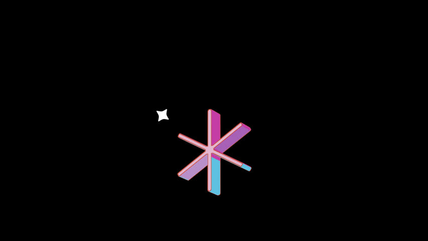 Bright asterisk icon is jumping merrily. Retro style. Alpha channel black. Looped from frame 120 to 240, Alpha BW at the end