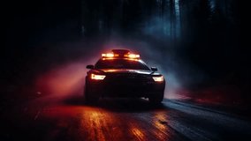 911 police response car pursuit in the misty night backdrop footage for background