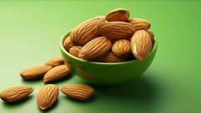 Almond on green, a vegan concept for healthy nutrition enthusiasts footage for background
