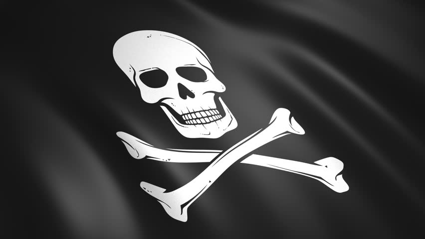 Jolly Roger Pirate floating flag. 3D seamlessly animated illustration Royalty-Free Stock Footage #1109753969