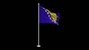 Bosnia and Herzegovina Flag. Realistic Waving Flag on Transparent Background, Alpha Channel, 4K ProRes 4444. Easy to Put into Any Video