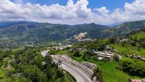 Aerial video over the road known as Conexión Pacifico 1, in the section that passes through the municipality of Amagá, department of Antioquia, republic of Colombia.