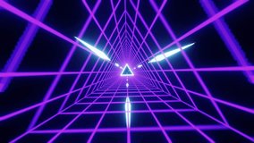 Seamless loop retro 1980s animation triangle grid synthwave tunnel. Background for music video. Video games. Old style. Purple Retro Futuristic 80s Vaporwave 4K Loop Motion Background Animation
