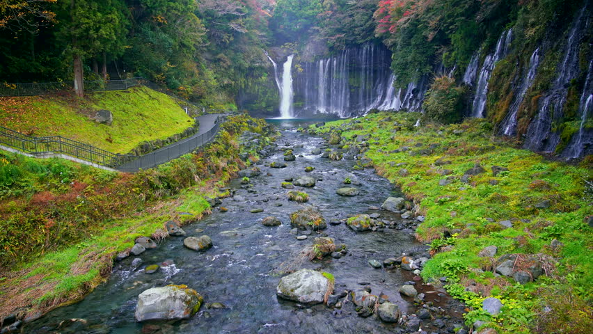 Shiraito waterfall with rainbow in Autumn season, Shizuoka, Japan