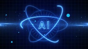 AI artificial intelligence - futuristic science background - AI letters centered in the middle of rotating circles and particle animation