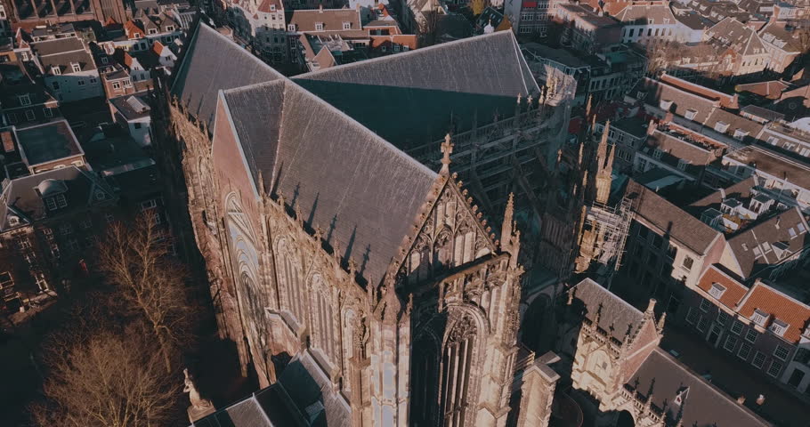 Architecture of Utrecht Cathedral, Dom van Utrecht, Netherlands, Aerial View